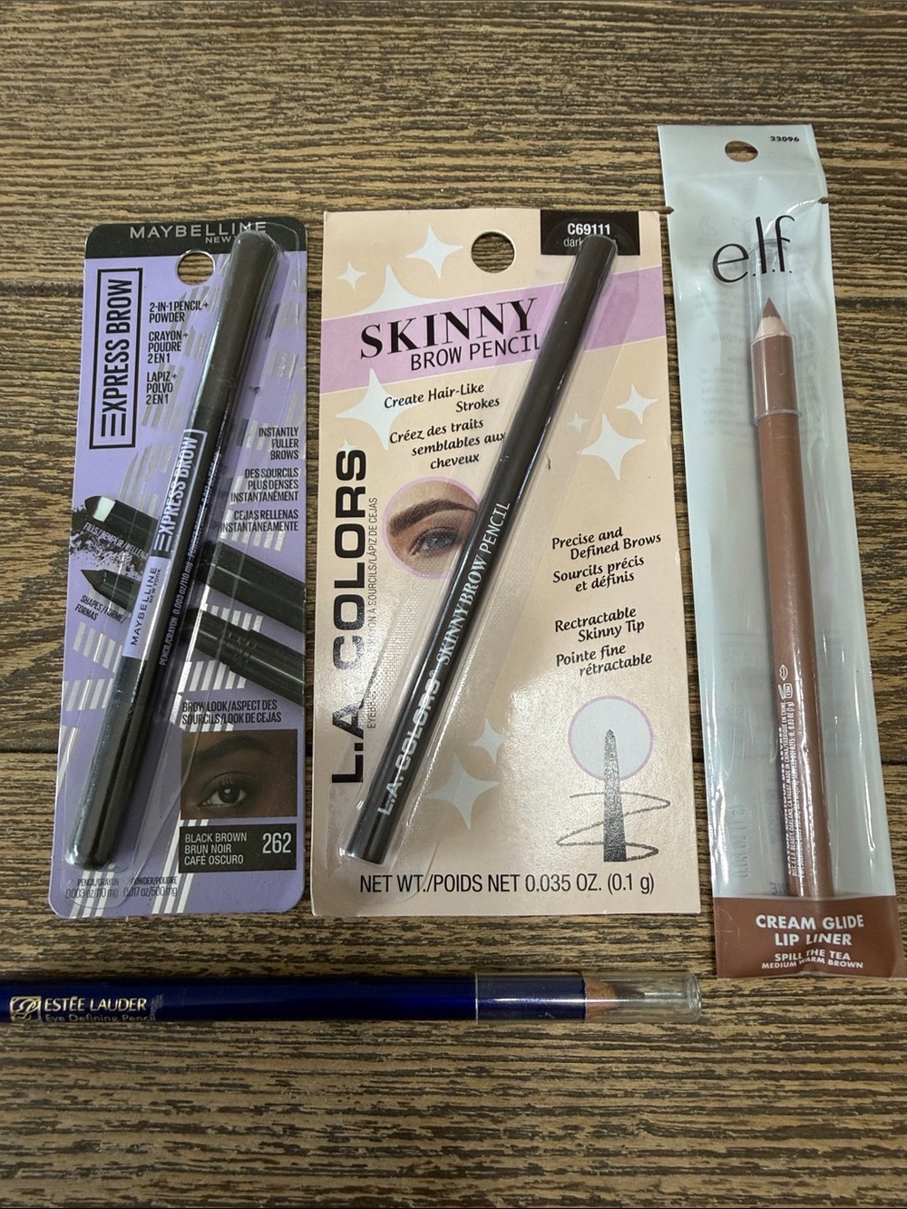 Dark Brown + Black Brown Eyebrow liner + Medium Brown Lip Liner + Estee Eye Penc